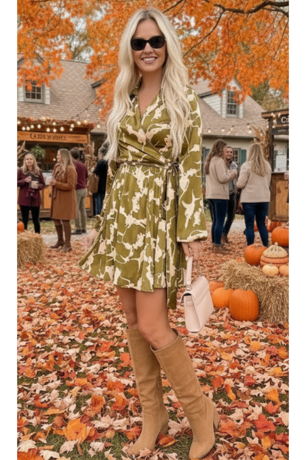 The Hazel Olive/Beige Print Dress