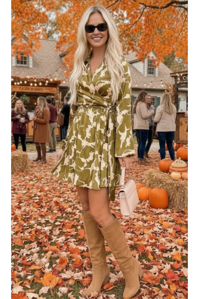 The Hazel Olive/Beige Print Dress