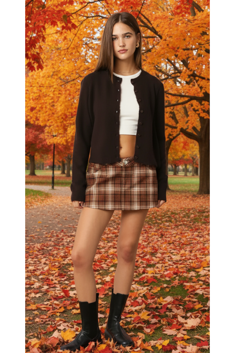 The Split Decision Brown Plaid Skort
