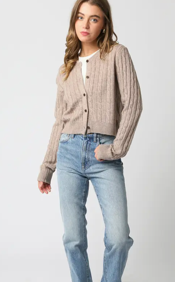 The Tracy Beige Knit Cropped Cable Knit Cardigan