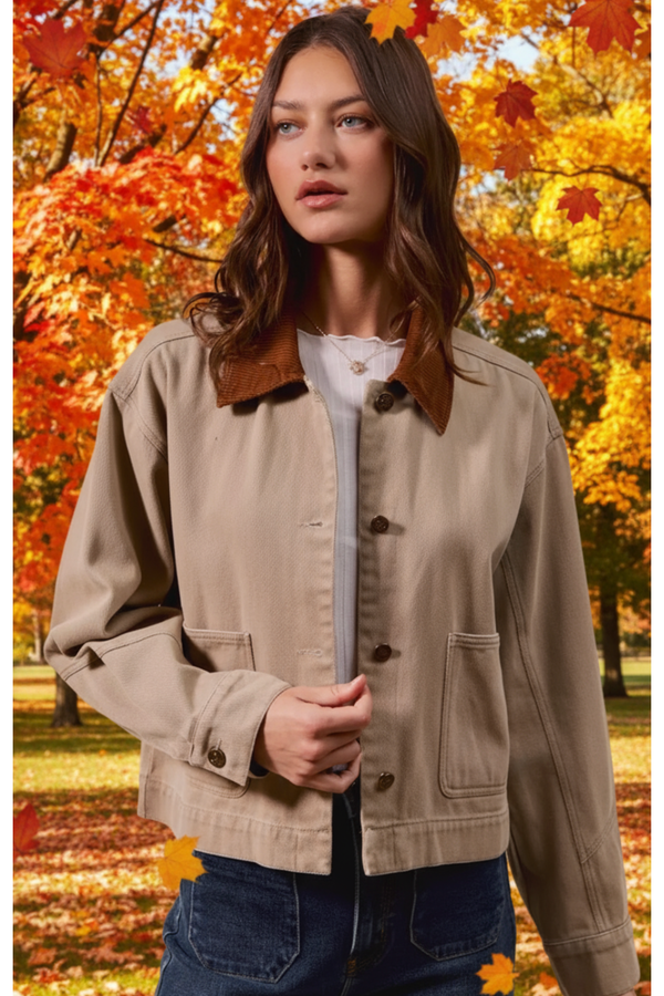 The Southall Taupe Cotton Twill Cropped Barn Jacket