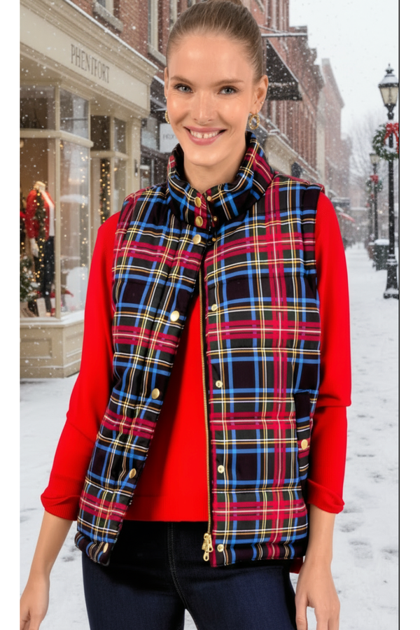 The Vail Red Plaid Puffer Vest