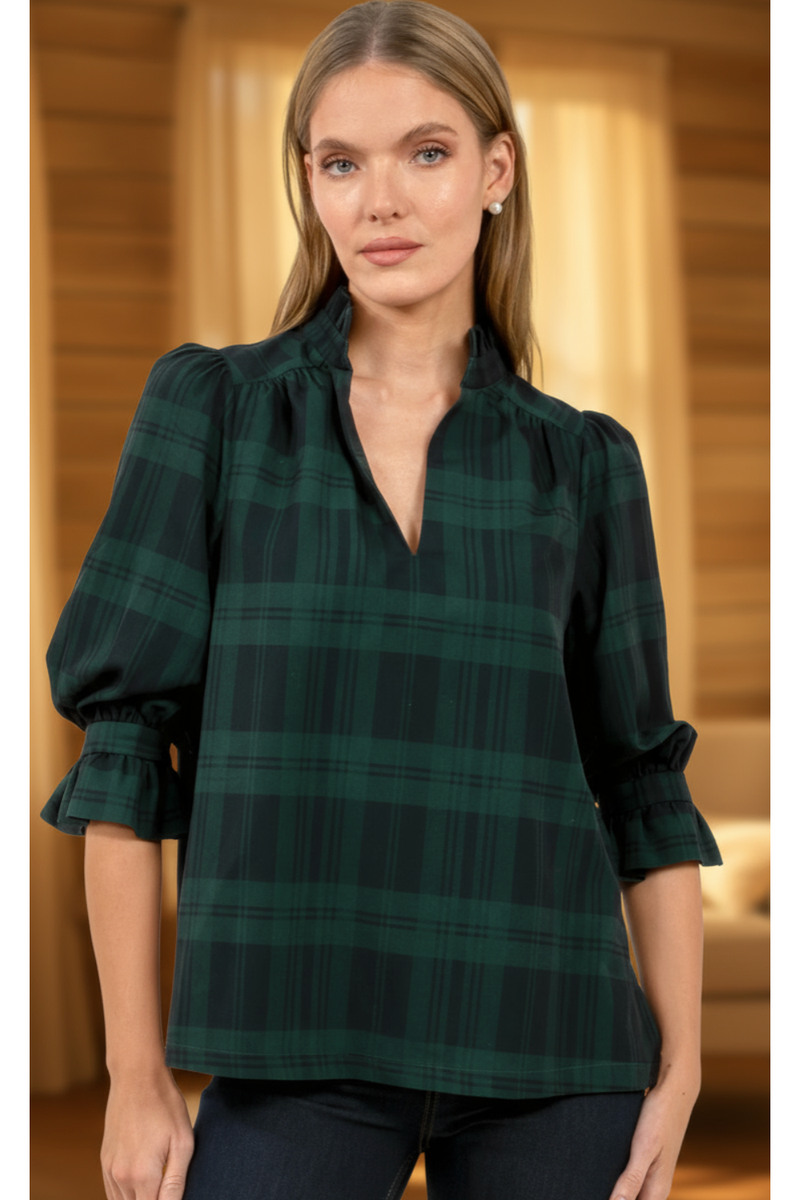 The Ruffleneck Green Plaid Top