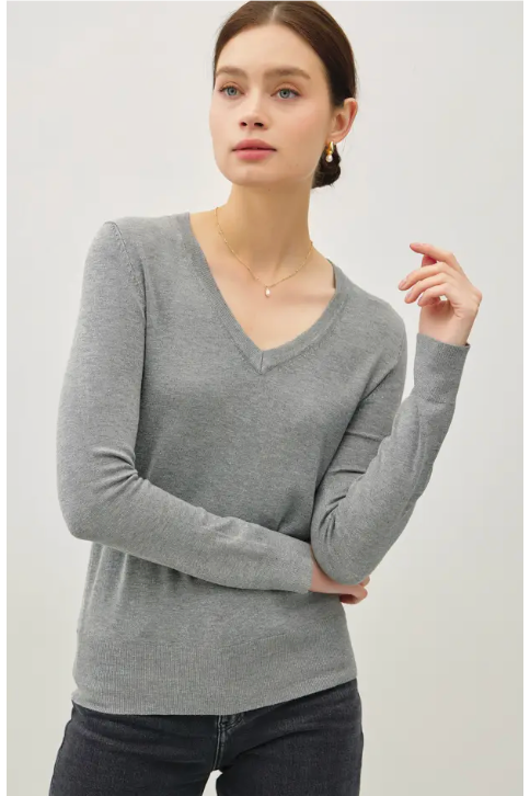 The Sadie Gray V-Neck Sweater