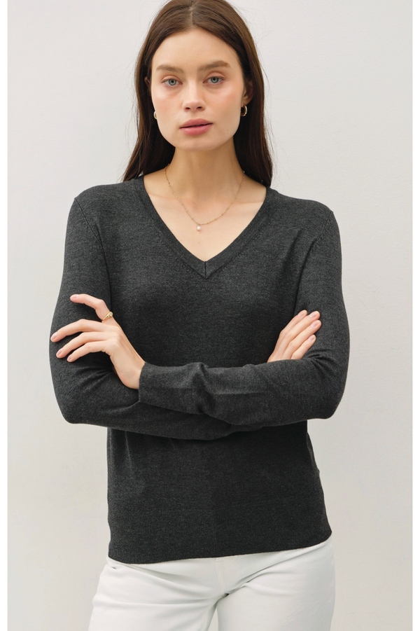 The Sadie Charcoal V-Neck Sweater
