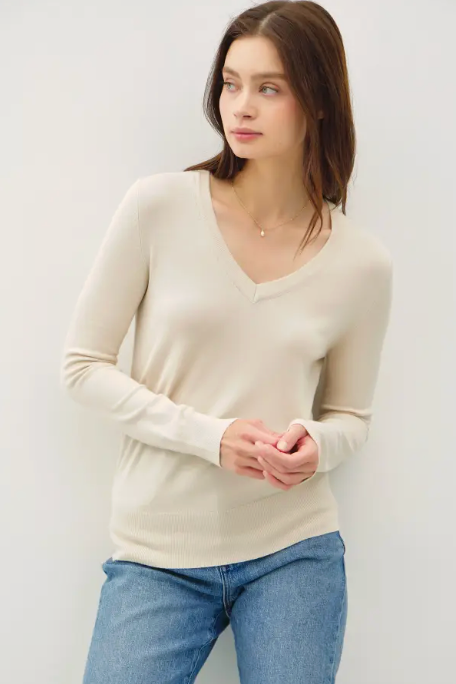 The Sadie Oatmeal V-Neck Sweater