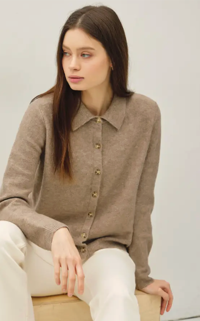 The Trudy Mocha Classic Fit Collared Cardigan