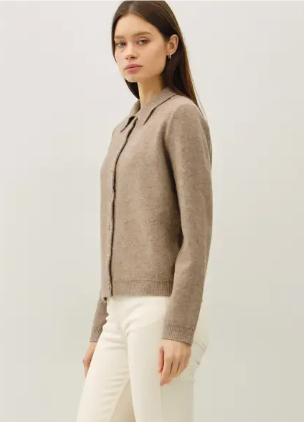 The Trudy Mocha Classic Fit Collared Cardigan