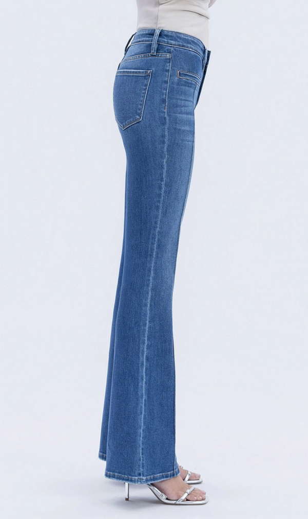 The Pintuck Mid Rise Flare Jeans