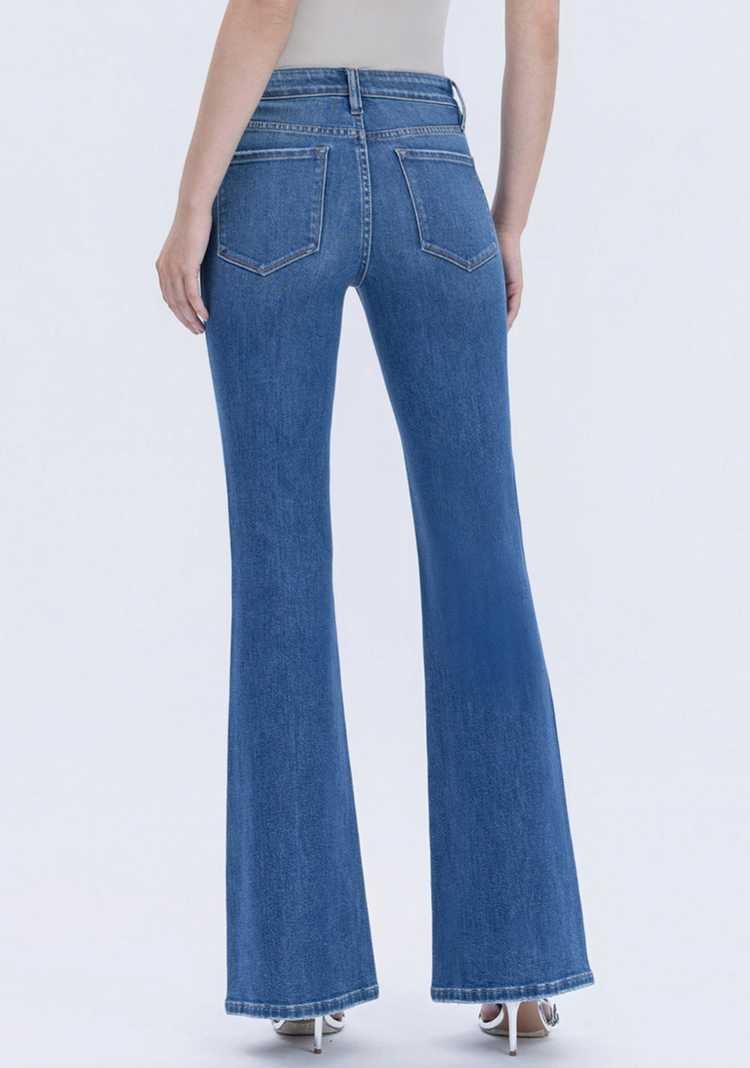 The Pintuck Mid Rise Flare Jeans