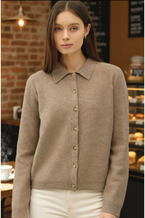 The Trudy Mocha Classic Fit Collared Cardigan