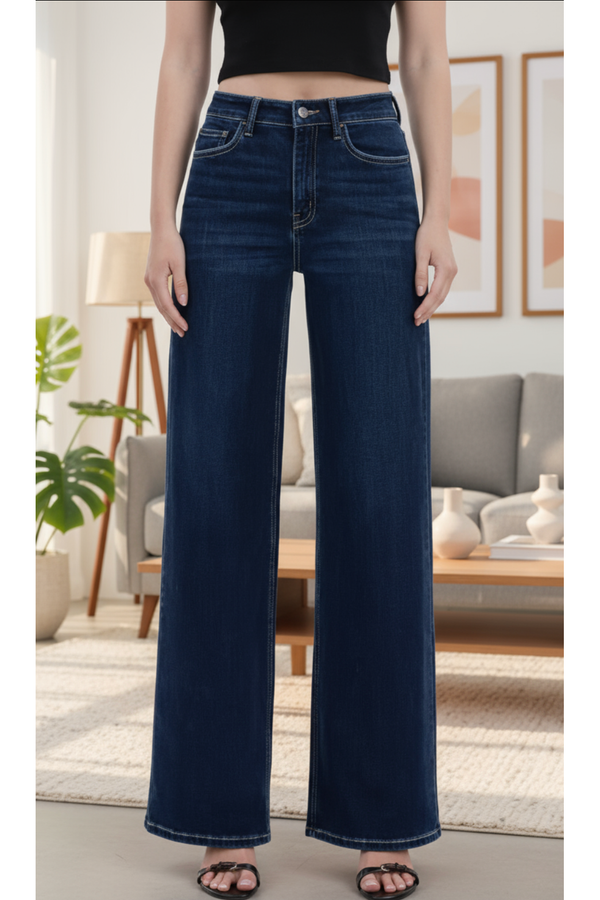 The Dylan Dark Wash High Rise Wide Leg Stretch Jeans