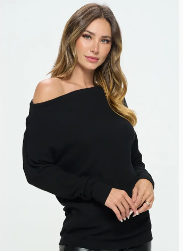 The Michelle Black Off The Shoulder Cozy Top