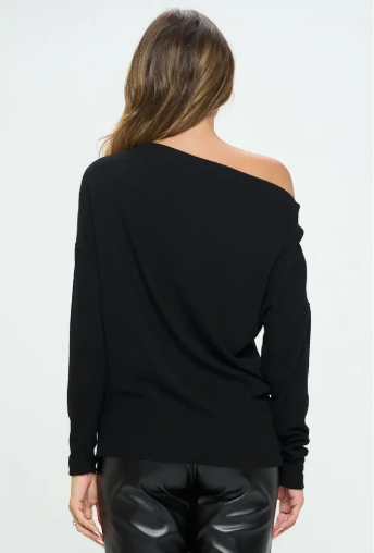 The Michelle Black Off The Shoulder Cozy Top