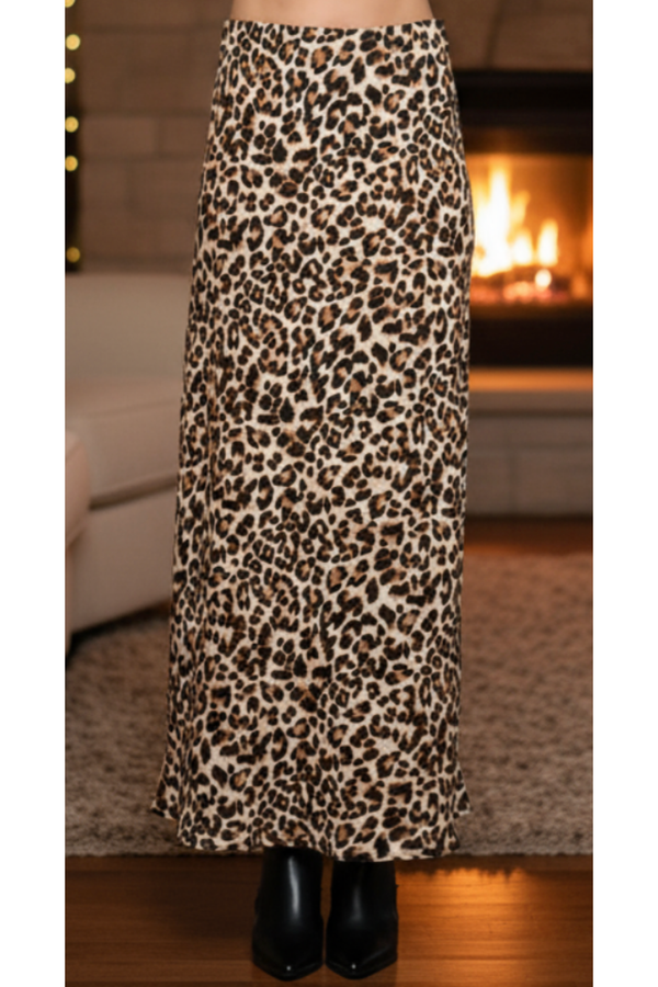 The Martina Leopard Satin Maxi Skirt