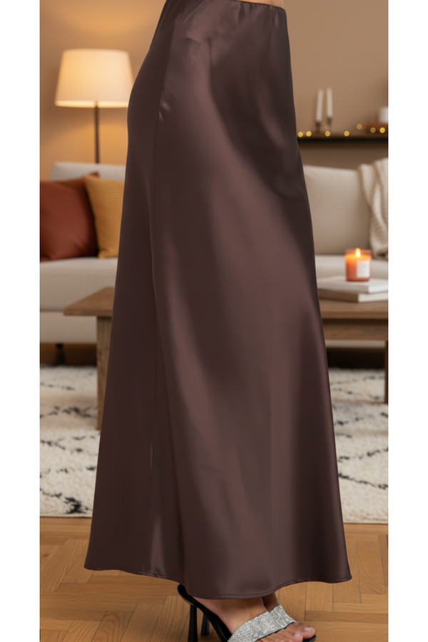 The Martina Brown Satin Maxi Skirt