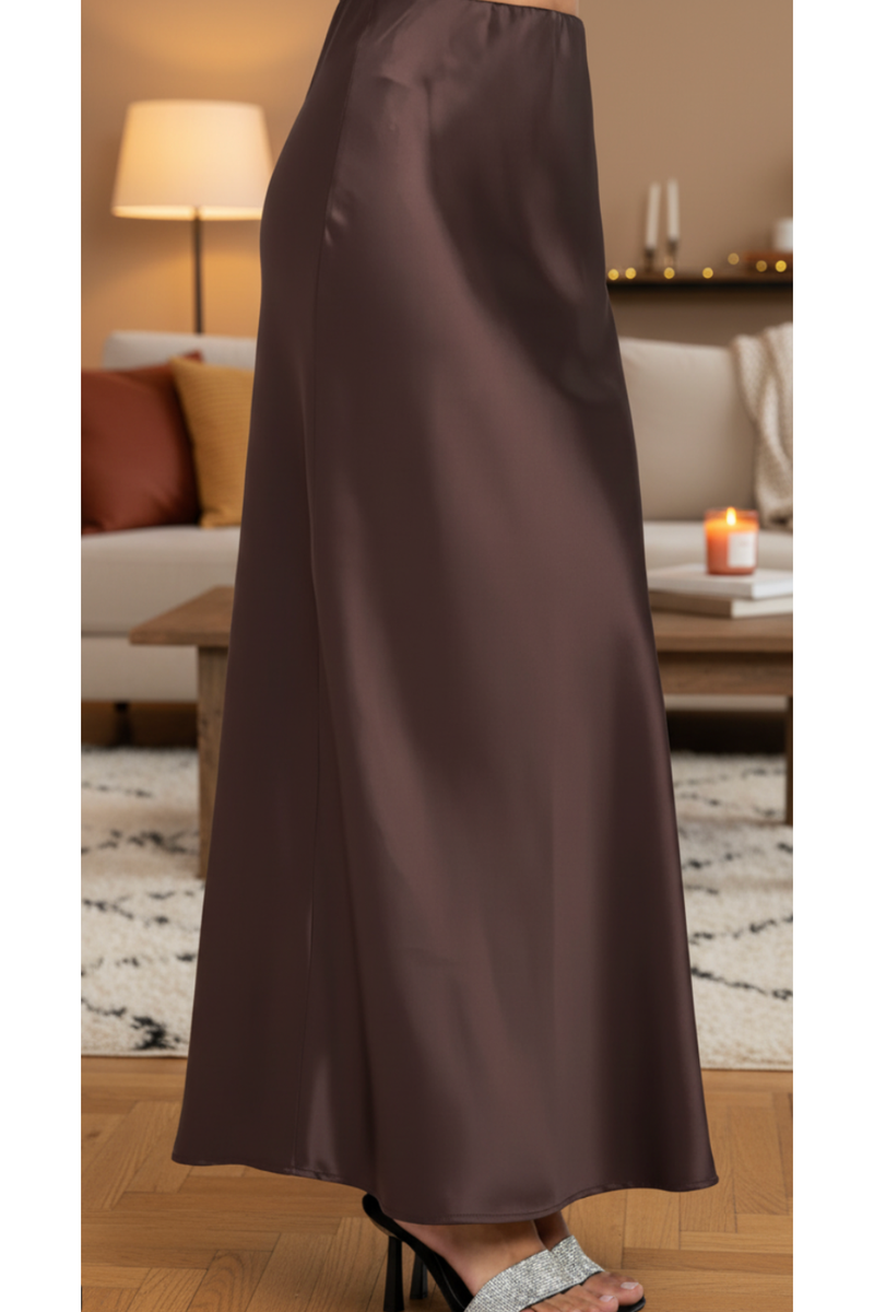 The Martina Brown Satin Maxi Skirt