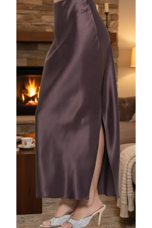 The Lorena Brown Satin Maxi Skirt