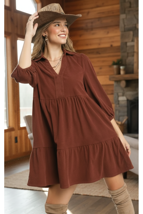 The Becky Brown Corduroy Babydoll Dress