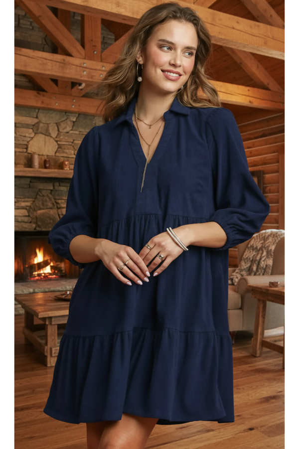 The Becky Navy Corduroy Babydoll Dress