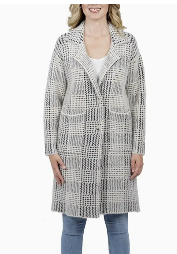 The Hanover Blue/Ivory Plaid Coatigan
