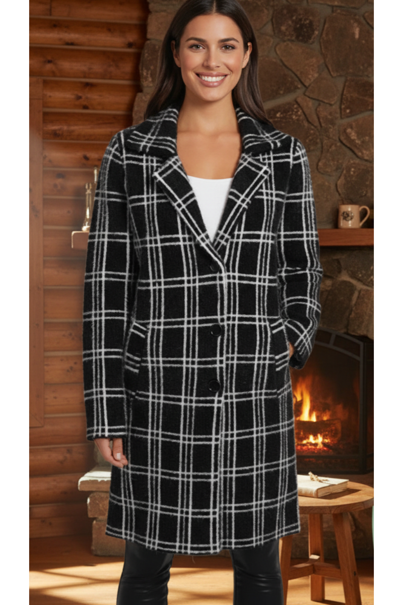 The Berkeley Black/ivory Plaid Coat