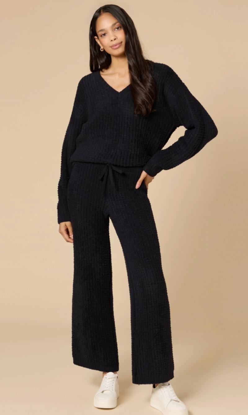 The Two Piece Marshmallow Solid Black Lounge Set