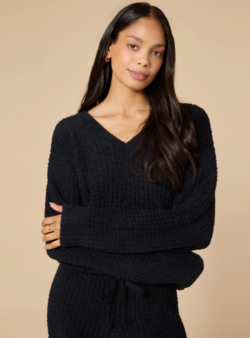 The Two Piece Marshmallow Solid Black Lounge Set