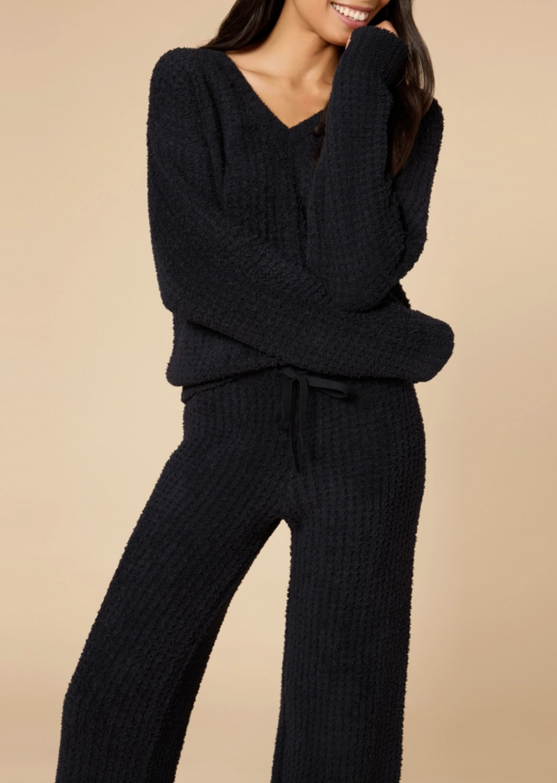 The Two Piece Marshmallow Solid Black Lounge Set