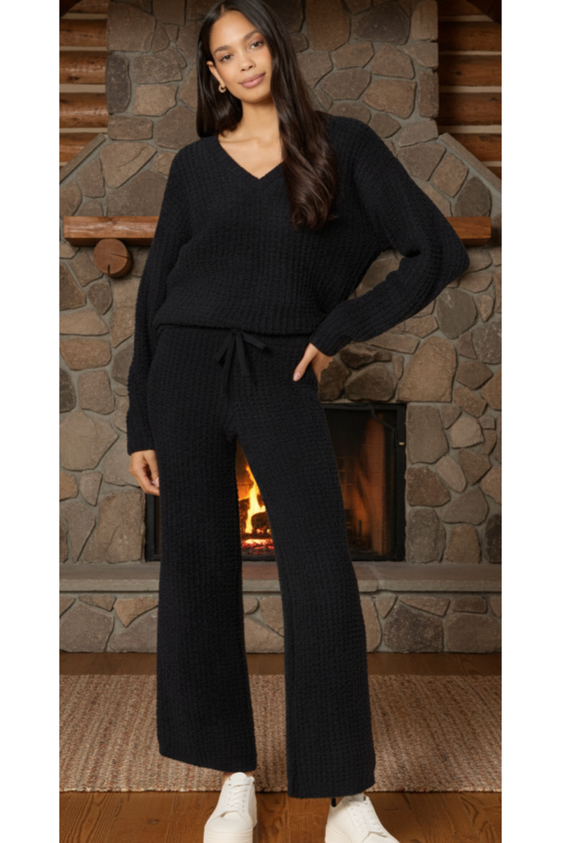 The Two Piece Marshmallow Solid Black Lounge Set