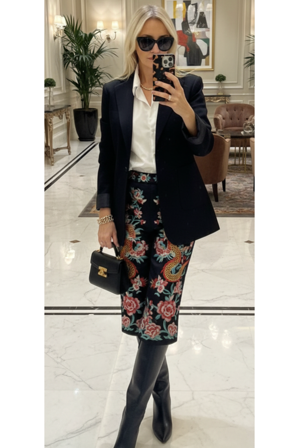 The Katana Black Multi Embellished Midi Skirt