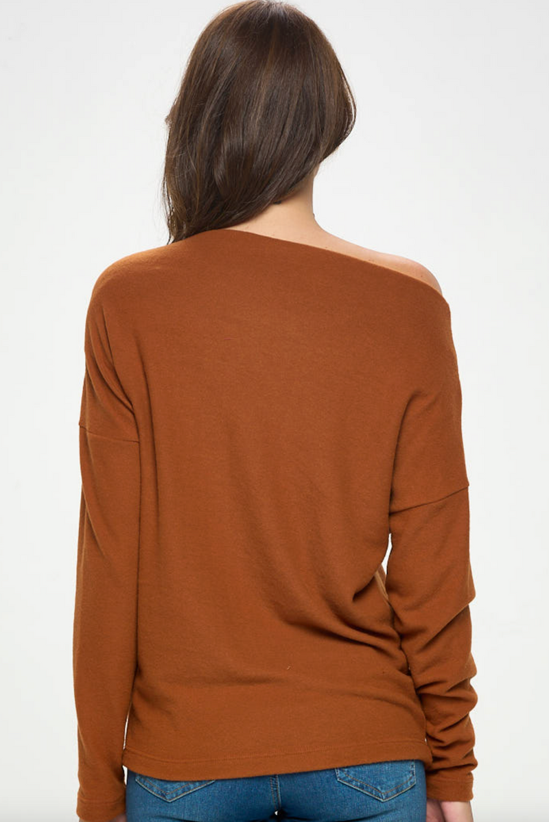 The Michelle Rust Off The Shoulder Cozy Top
