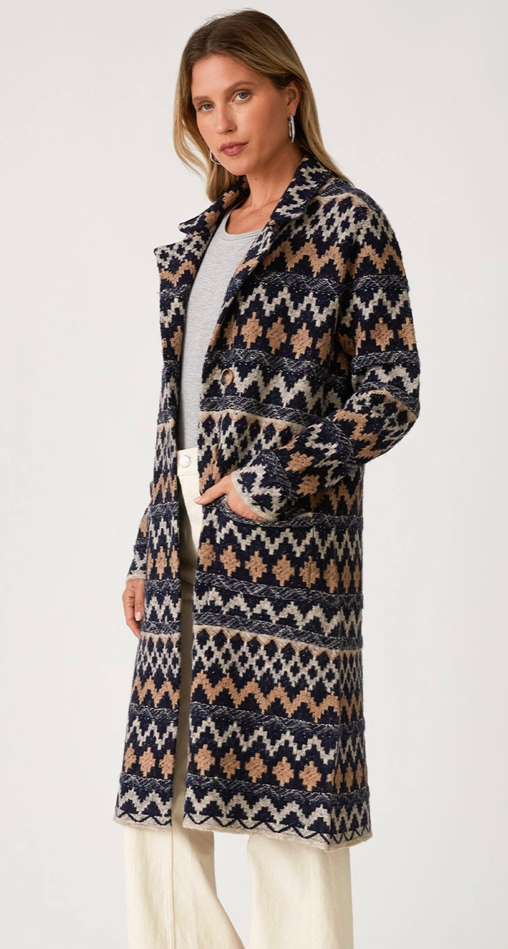 The Santa Fe Chevron Navy Multi Jacquard Coatigan
