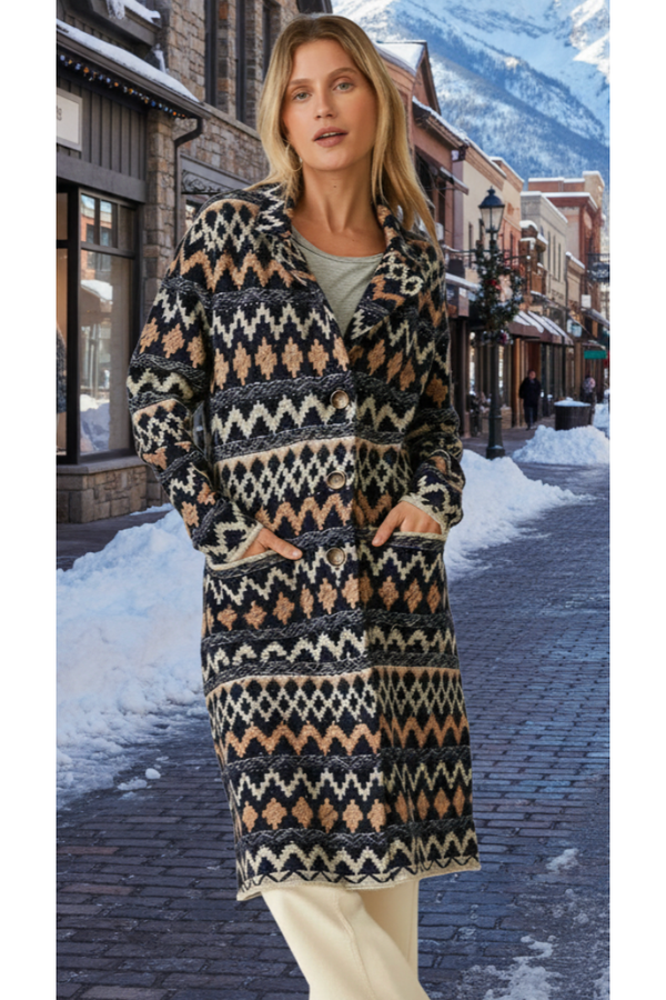 The Santa Fe Chevron Navy Multi Jacquard Coatigan
