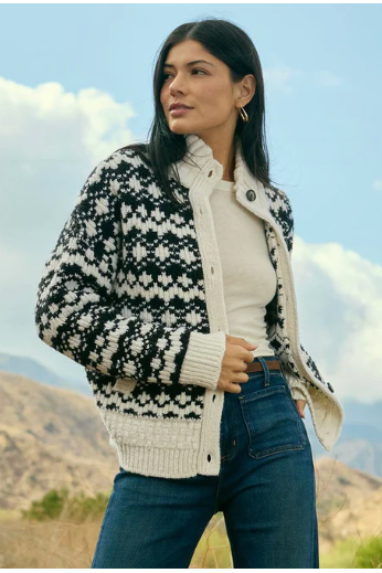 The Summit Ivory/Black Geo Pattern Knit Jacket