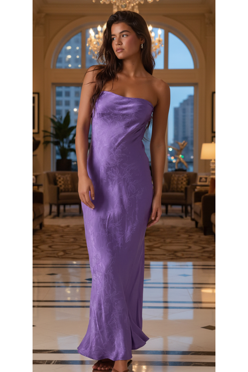 The Ashlynn Lilac Strapless Brocade Column Maxi Dress S