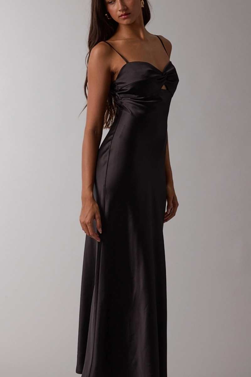 The Aviana Black Luxe Satin Twist Bust Maxi Dress S