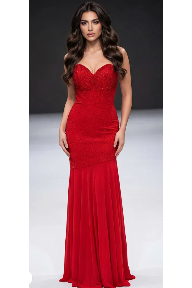 jovani red beaded dress Jovani 60283 Red Plunging Neckline Embellished Dress