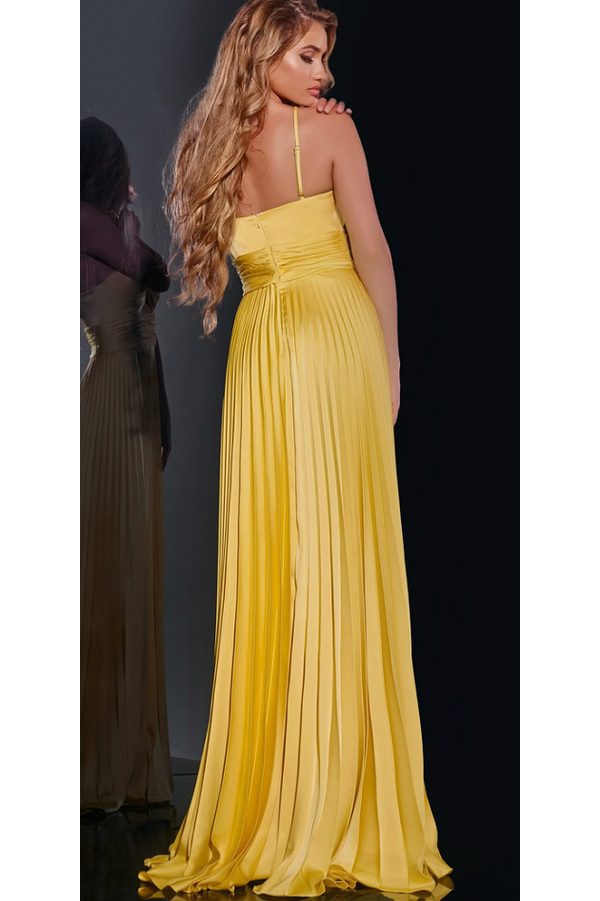 yellow pleated formal dress Glamorous Champagne Pleated Sweetheart Evening Dress SF035