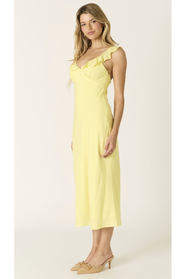 The Julie Light Yellow Ruffle Midi Dress  Cason Couture