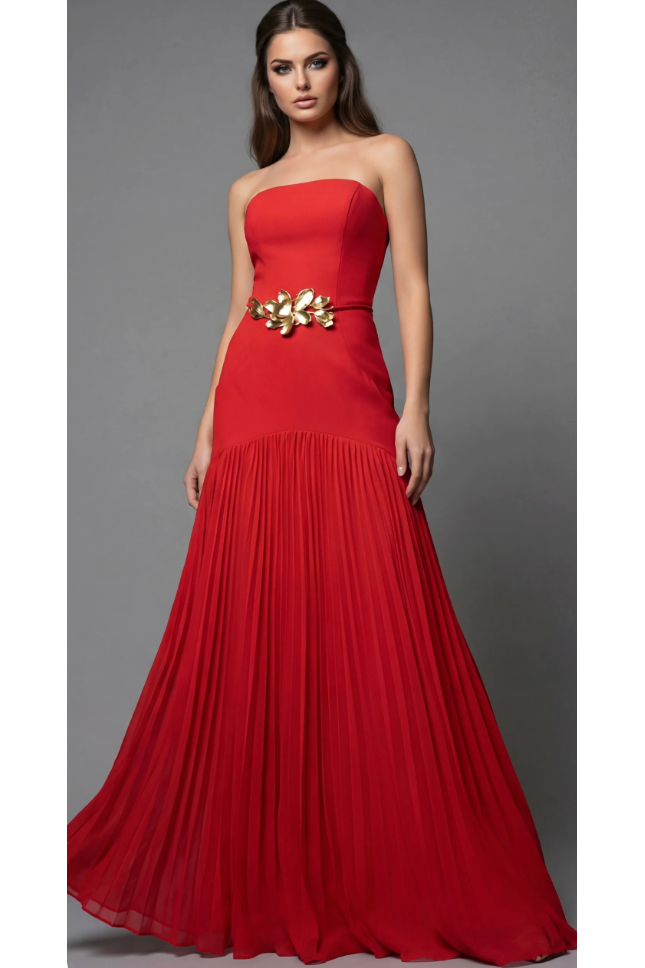 jovani red floral dress Stunning Red Strapless Gown with High Slit and Floral Accent 40826
