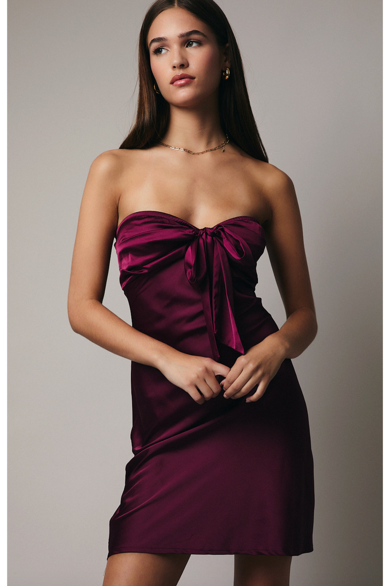 burgundy silk mini dress Bordeaux Satin Mini Dress  self-portrait-US