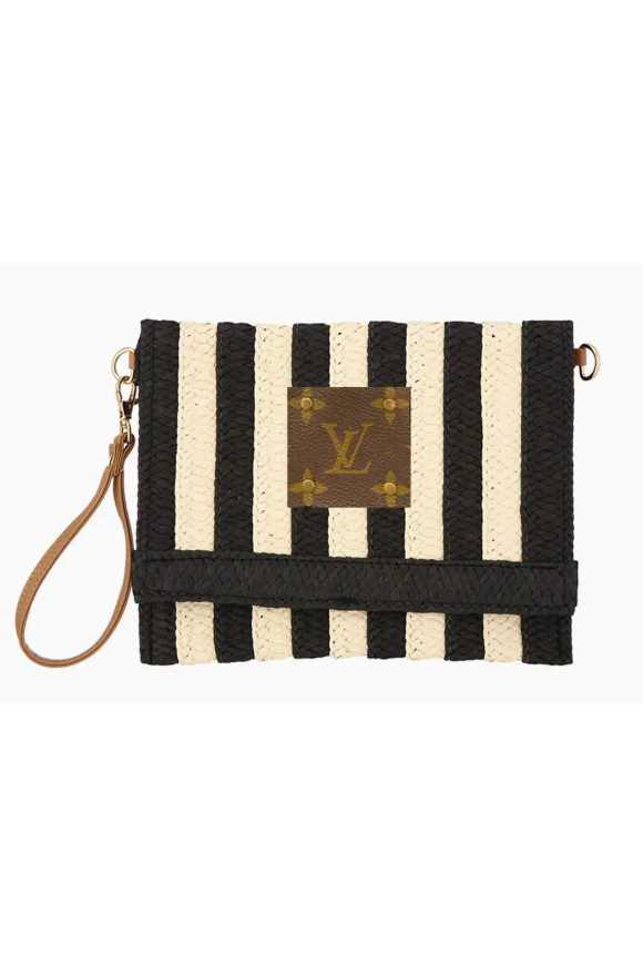 The Louis Vuitton Black Upcycled Striped Straw Clutch/Wristlet