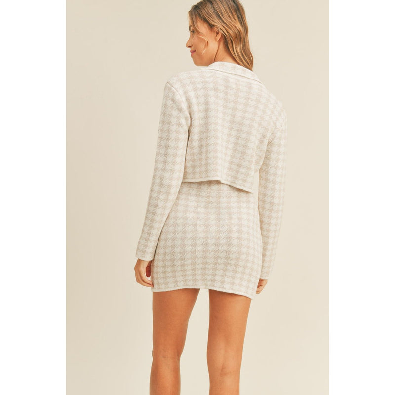 The Maggy Houndstooth Knit Cropped Cardigan and Mini Skirt Set