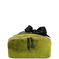 The Accordion Makeup & Toiletry Case In Green Velvet