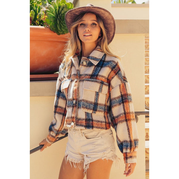 The Ojai Brushed Plaid Crop Jacket with Pockets