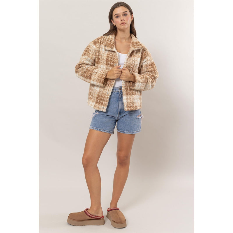 The Hayride Camel Plaid Cozy Jacket with Pockets