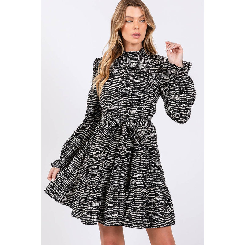 The Ziba Black/White Print Long Sleeve Dress