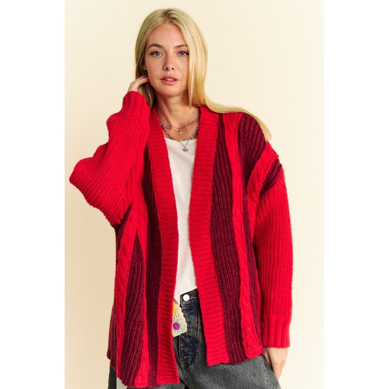 The Cardiff Red/Burgundy Color Block Cardigan