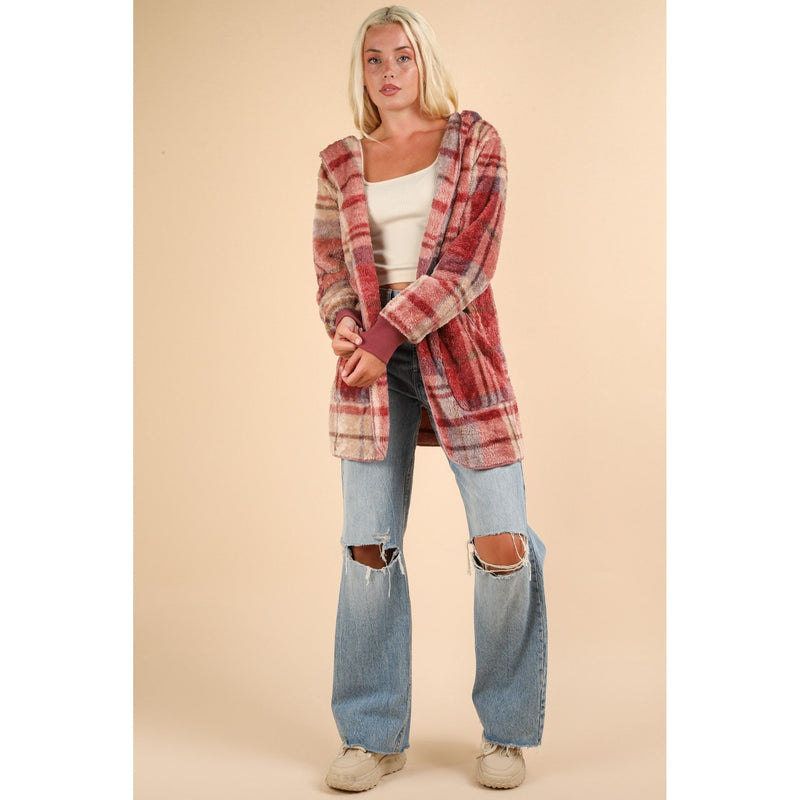 The Fireside Brick Fuzzy Plaid Hooded Jacket